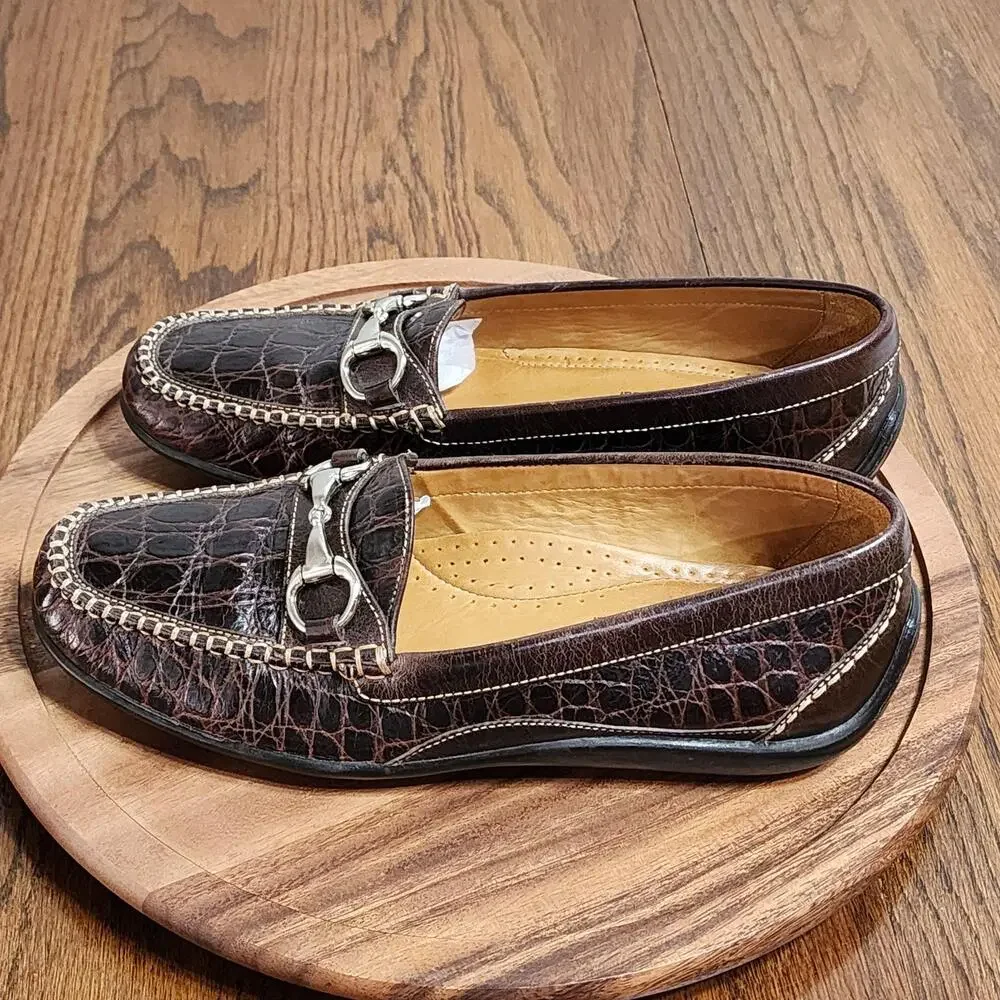 Martin Dingman Shoes Mens Size 8.5 M Brown Leather Bit Loafer Croc Driving Moc